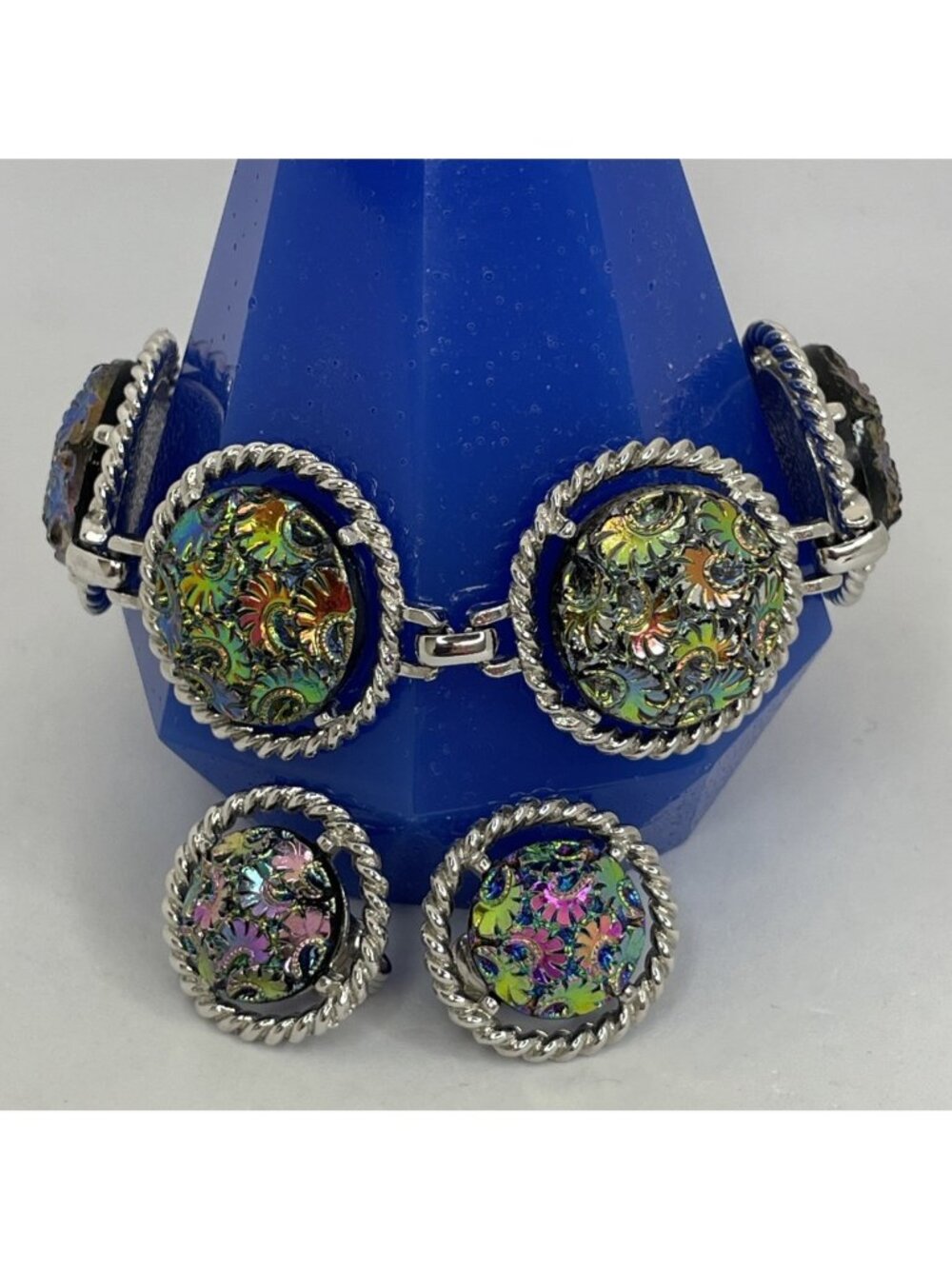 Vtg Sarah Coventry Northern Lights Silver-Tone Bracelet Clip On Earrings Set